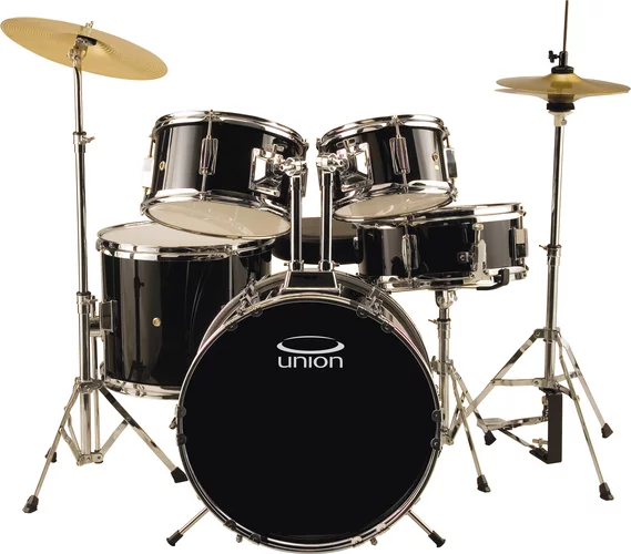 Union - UJ5 5-Piece Junior Drum Set with Hardware, Cymbals, and Throne - Black